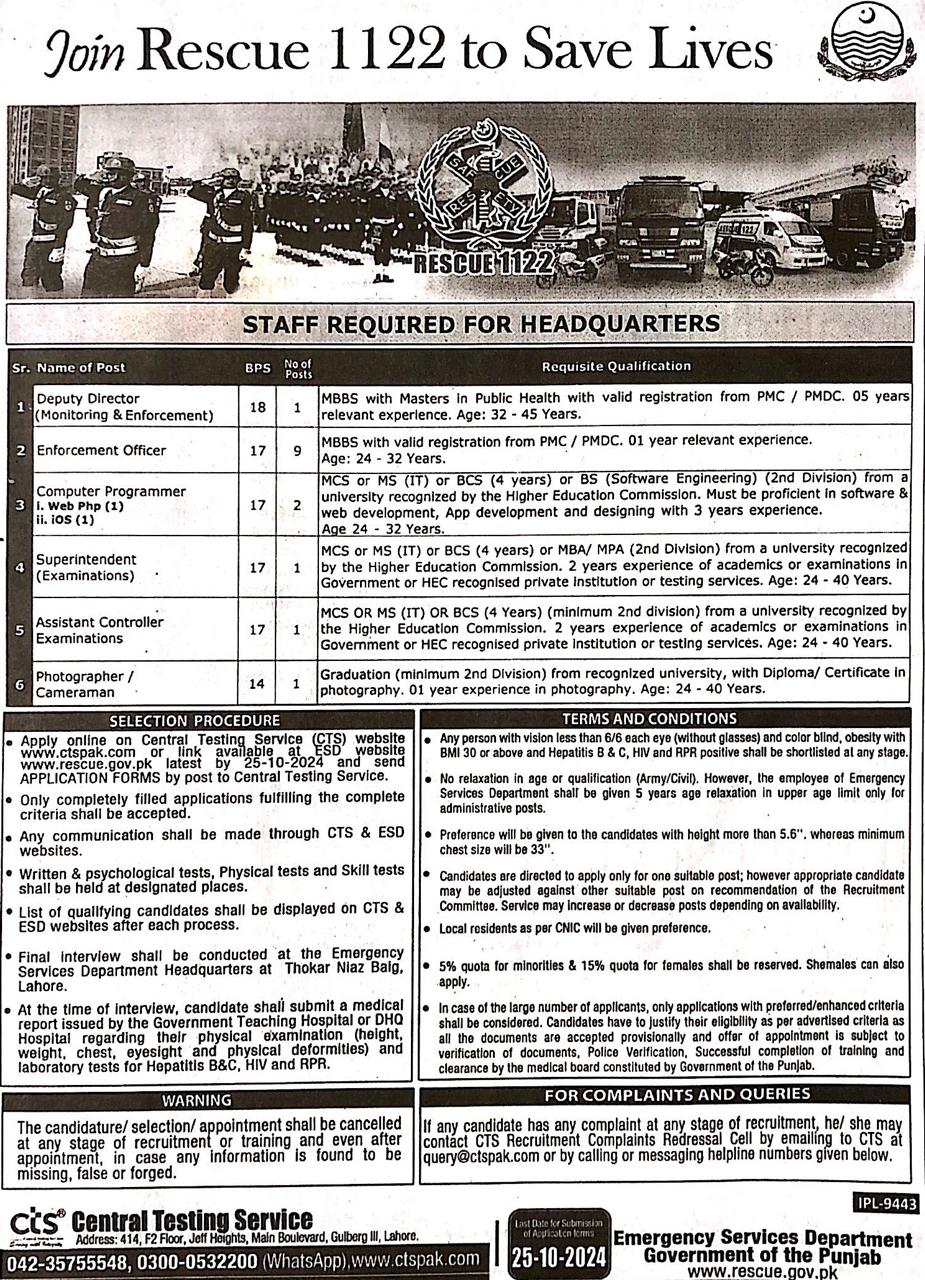 1. Deputy Director 2. Enforcement Officer 3. Computer Programmer 4. Superitendant 5.Assistant Controller Examination 6. Photographer/ Cameraman